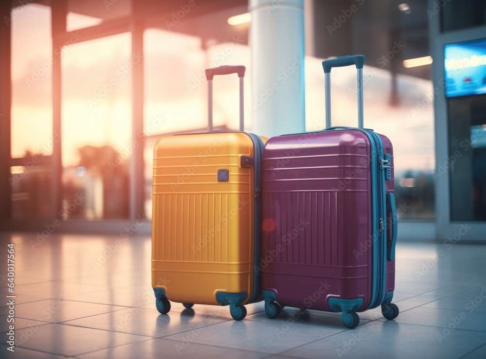 Suitcases on a wall at the airport