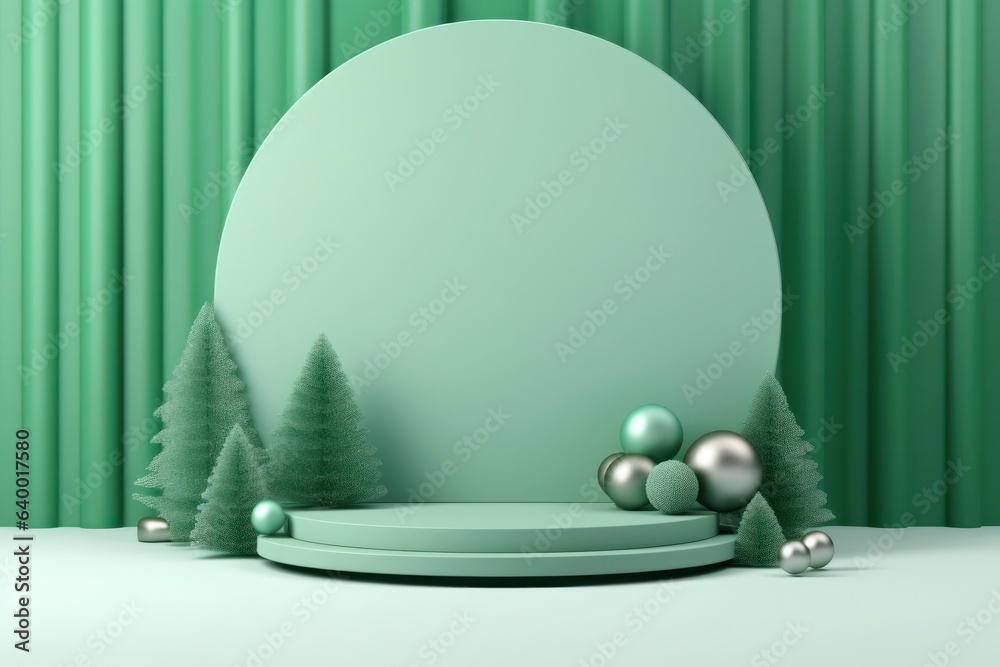 Green empty Christmas podium