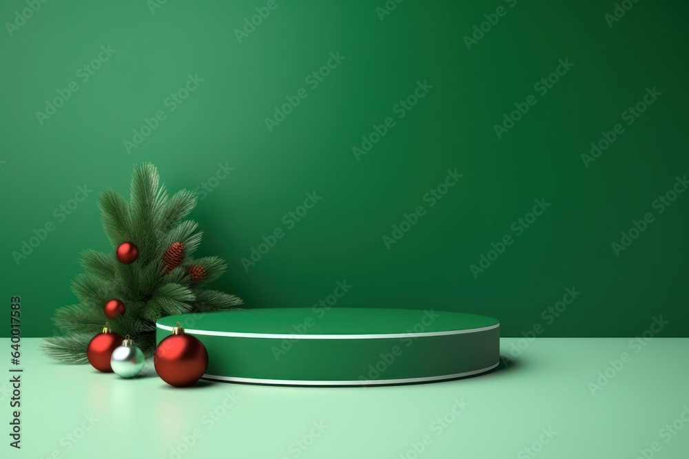 Green empty Christmas podium