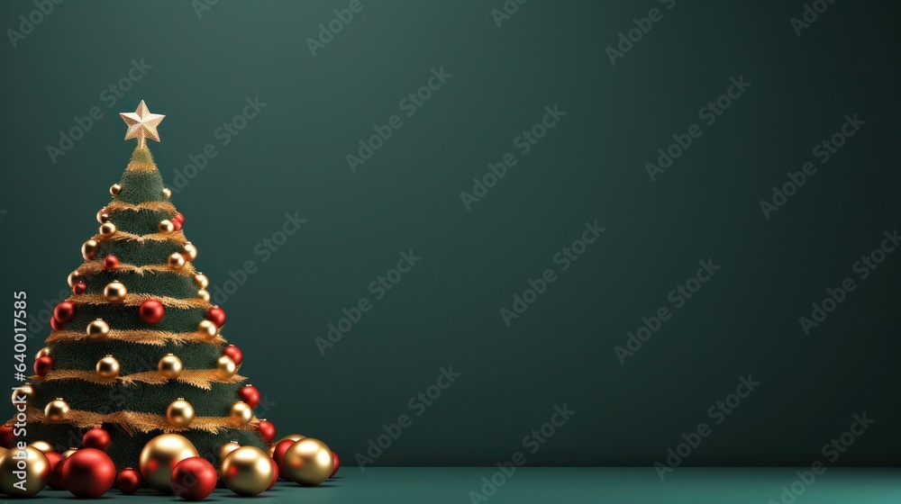 Green wallpaper with Christmas tree