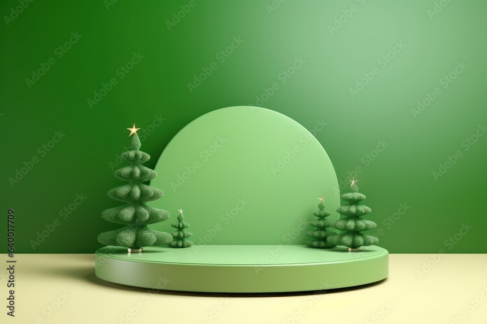 Green empty Christmas podium