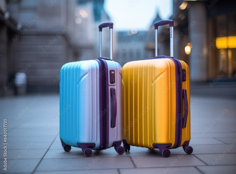 Suitcases on a wall at the airport