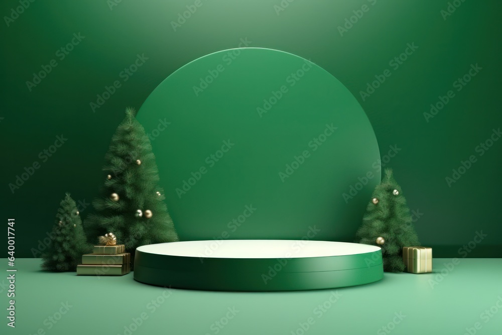 Green empty Christmas podium