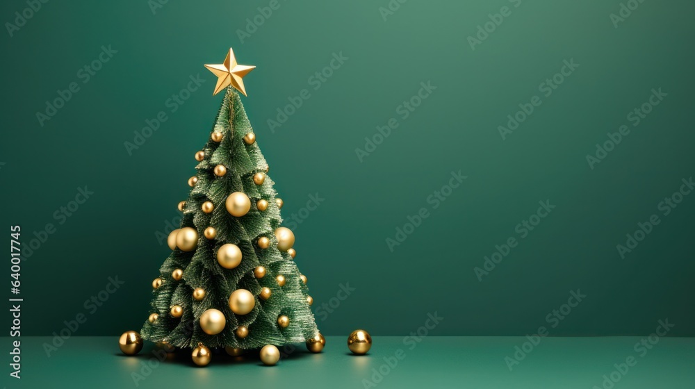 Green wallpaper with Christmas tree