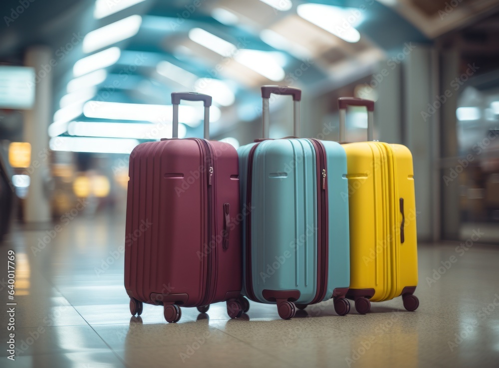 Suitcases on a wall at the airport