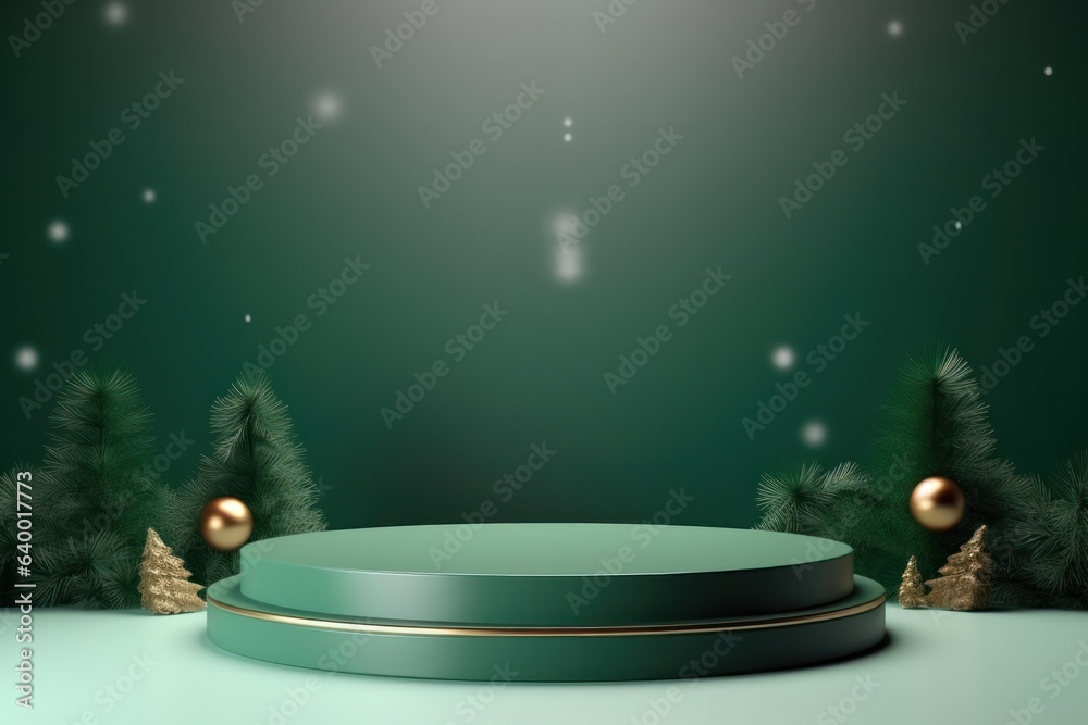 Green empty Christmas podium