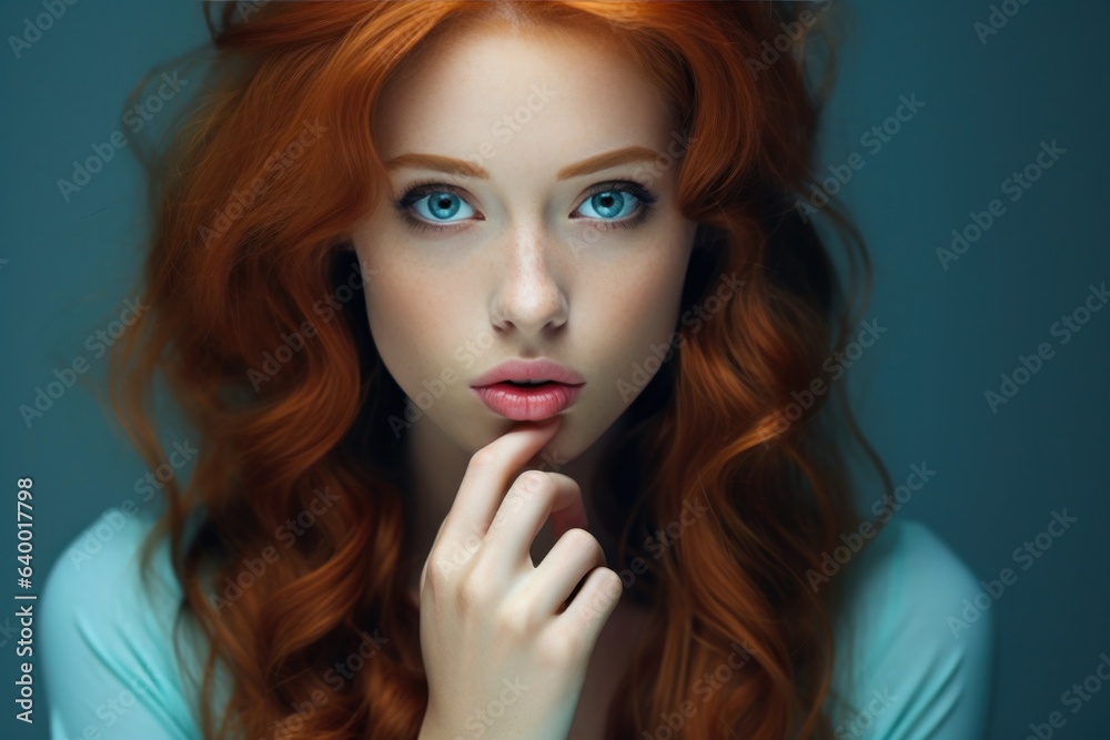 Woman with red hair thinking about something