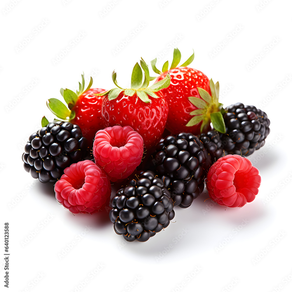 Mixed berries ,blackberries,strawberries,raspberry white background 