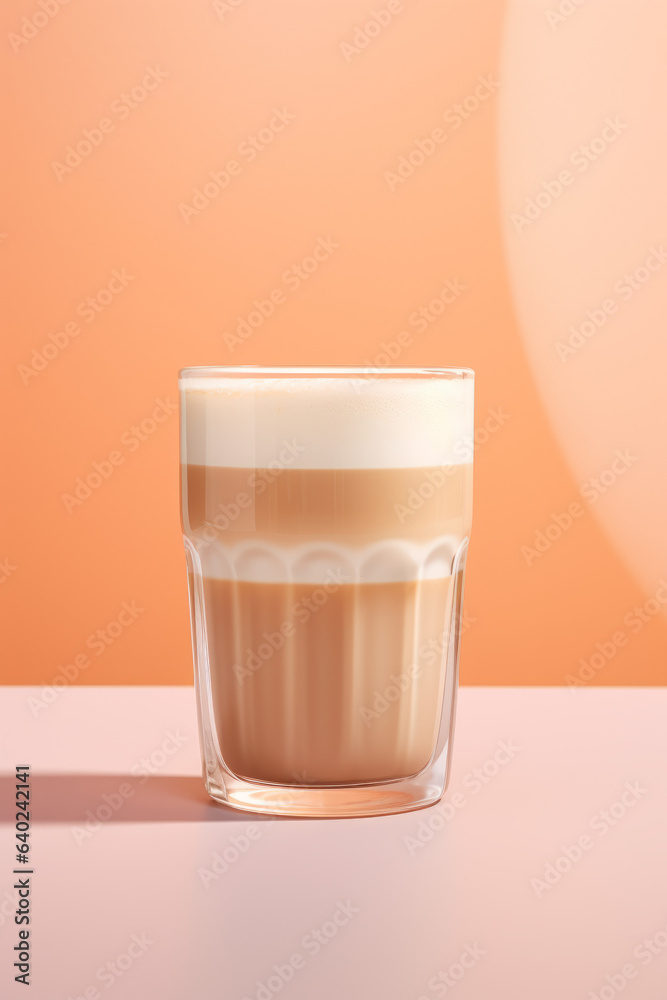 Glass cup of coffee latte on a table close up