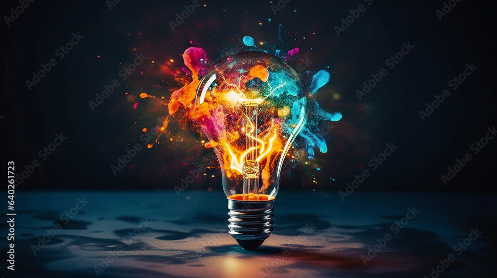 Vivid Innovation: When a Light Bulb Shatters with Colorful Creativity