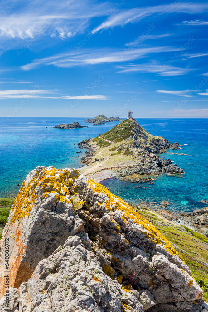 Majestic ruined Genoese tower which was built in 1550-1551 by Giacomo Lombardo, located in Pointe de