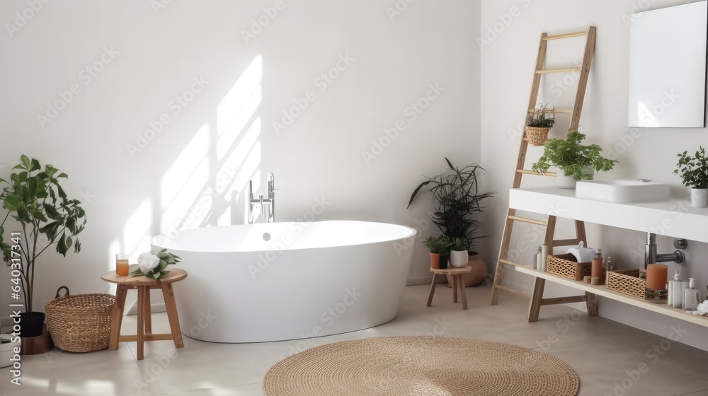 Modern bathroom interior, Restroom with ceramic toilet bowl with bathtubs and vanities.