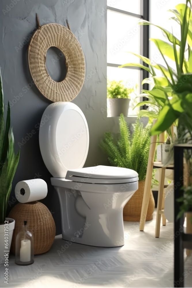 Ceramic toilet bowl in the bathroom.