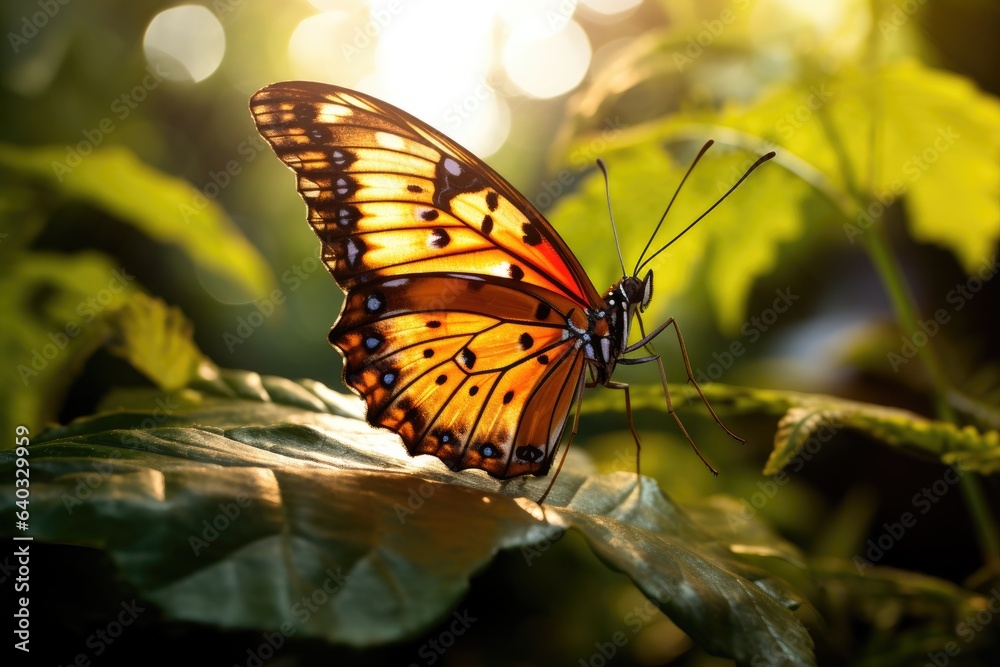 Butterfly in the garden. Beautiful butterfly in a natural environment. Butterfly on a leaf in the mo