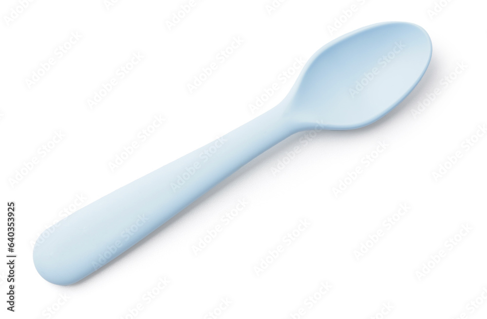 Plastic spoon for baby on white background