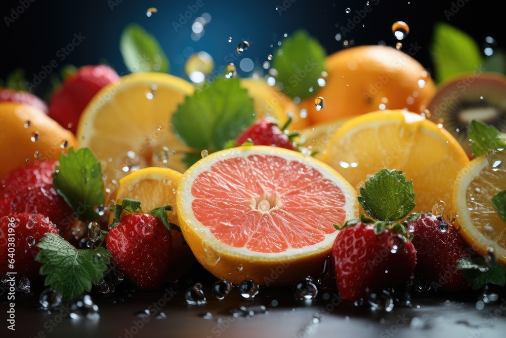 Appetizing fresh background on the theme of healthy fruits