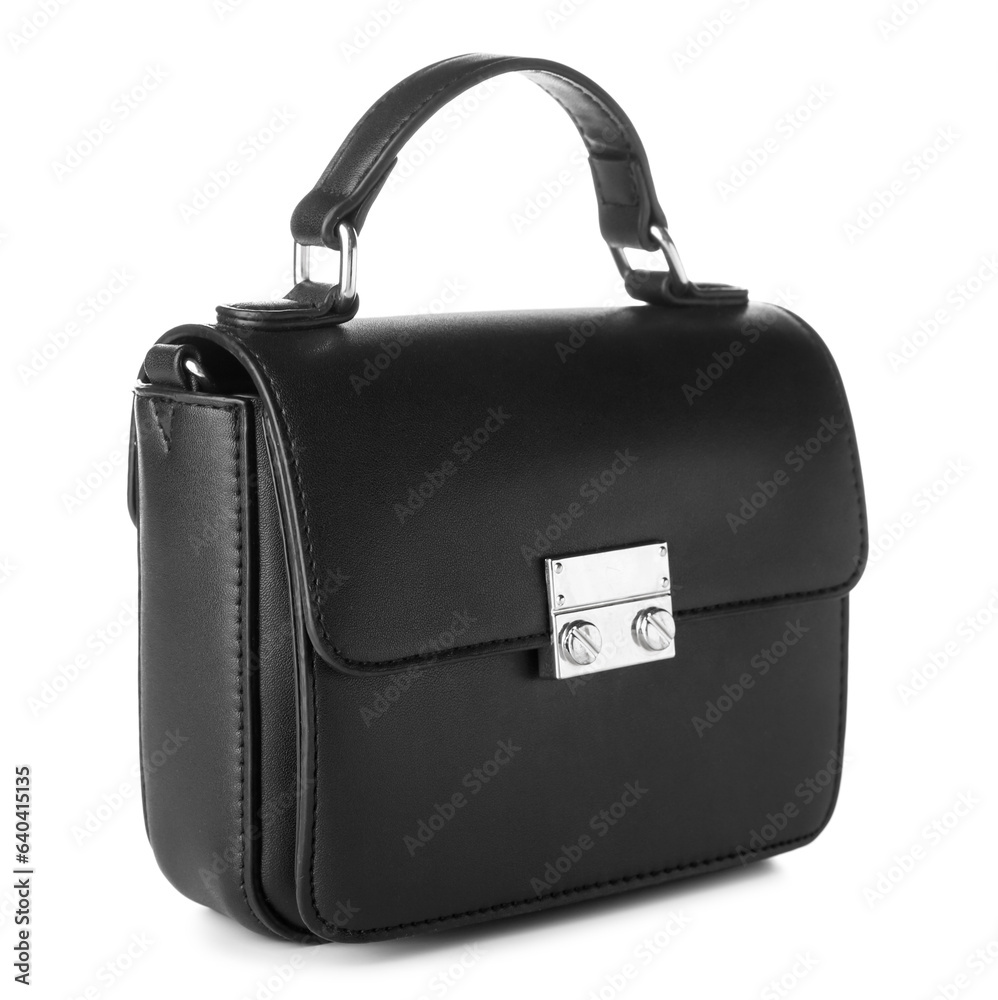 Stylish black handbag on white background