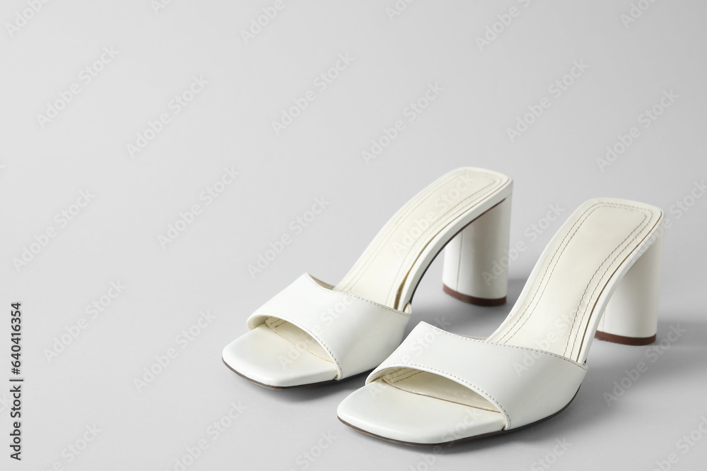 Stylish sandals on white background