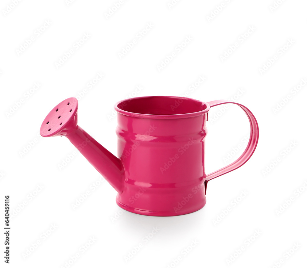 Pink watering can isolated on white background