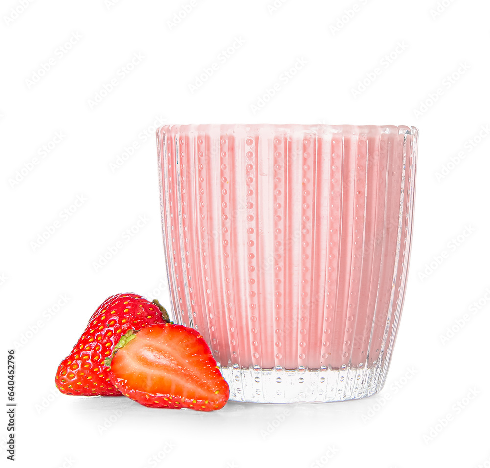 Glass of tasty strawberry smoothie isolated on white background