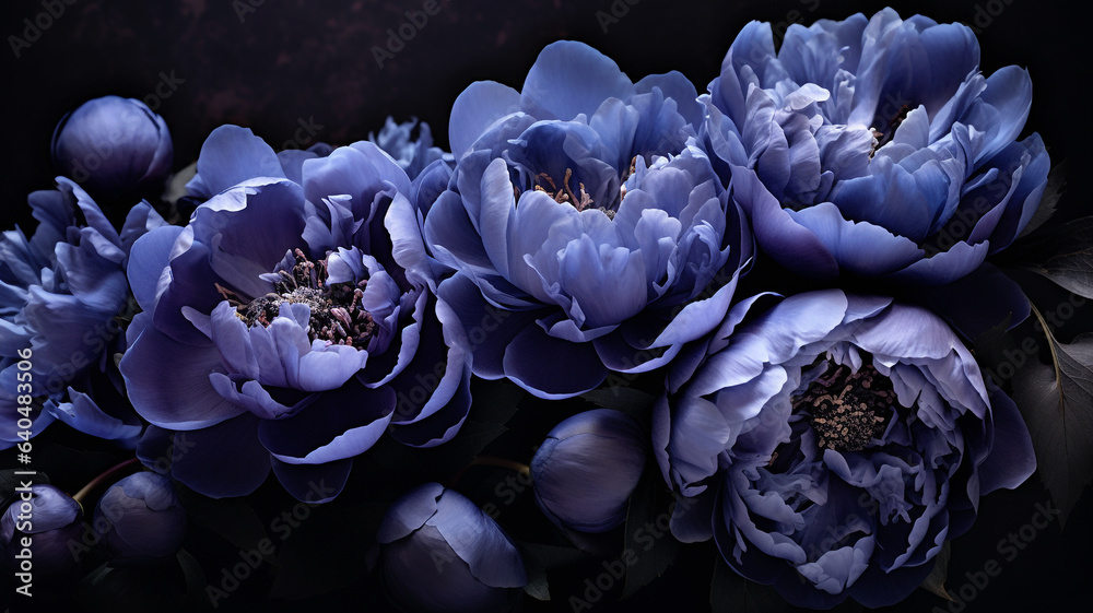 Beautiful blue peony flower in a dark background