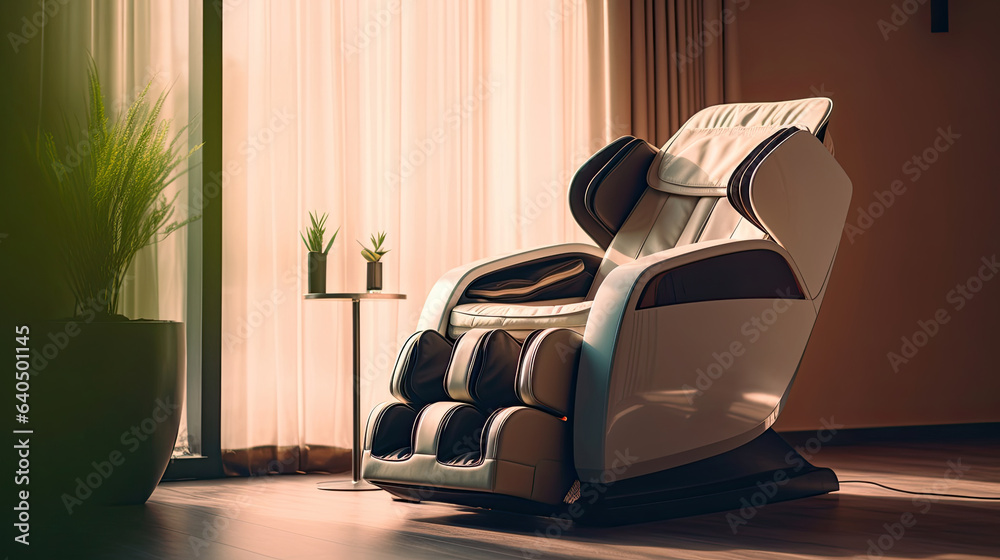 A Modern massage chair in the living room. electric massage chair. Generative Ai