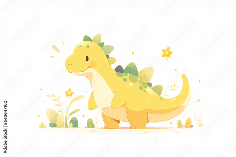 Flat Cartoon Style Cute Dinosaur Children Illustration