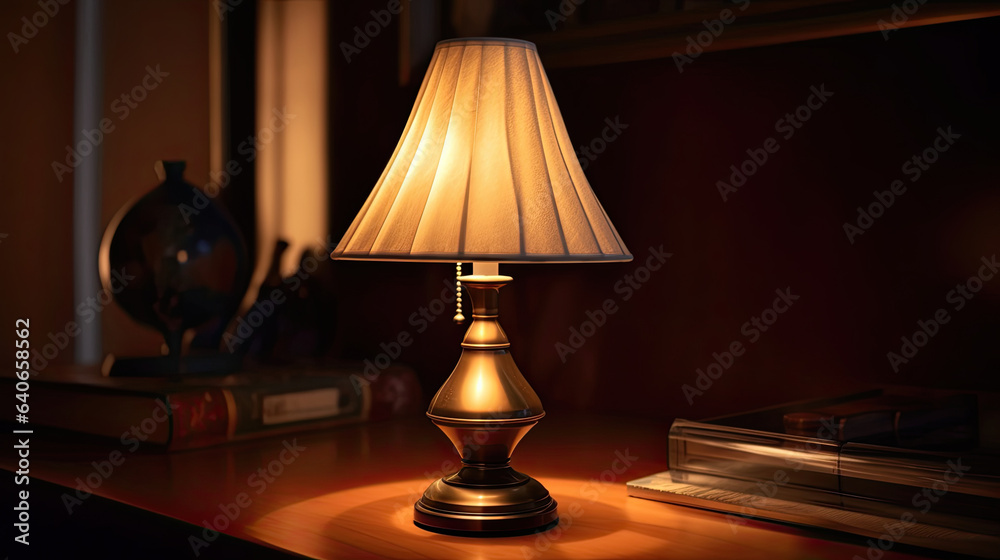 a table lamp spending warm light. Idea for interior design. Generative Ai