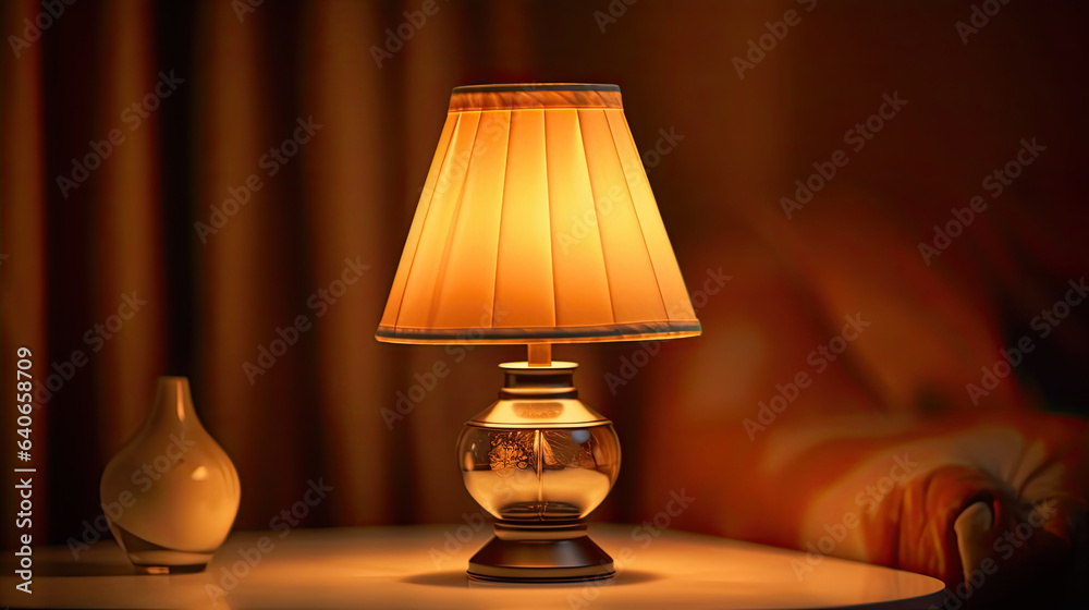 a table lamp spending warm light. Idea for interior design. Generative Ai