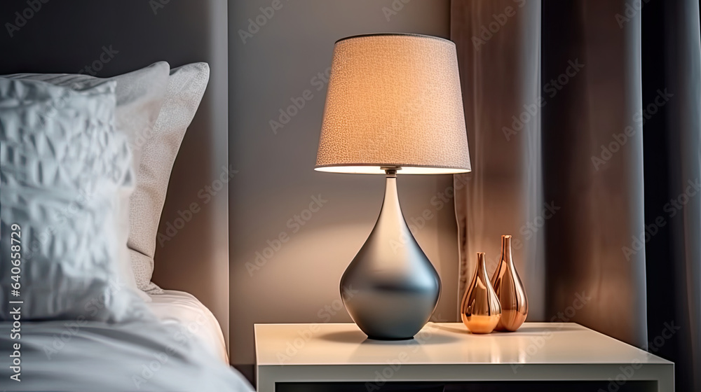 Bedside table lamp in modern contemporary style isolated on white background. Idea for interior desi