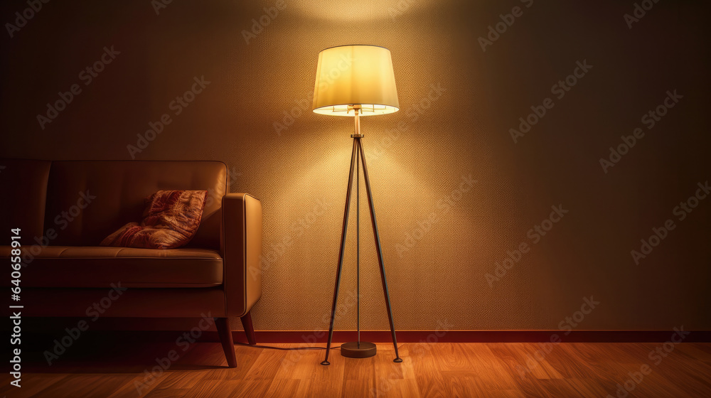 Floor lamp in living room. Idea for interior design. Generative Ai