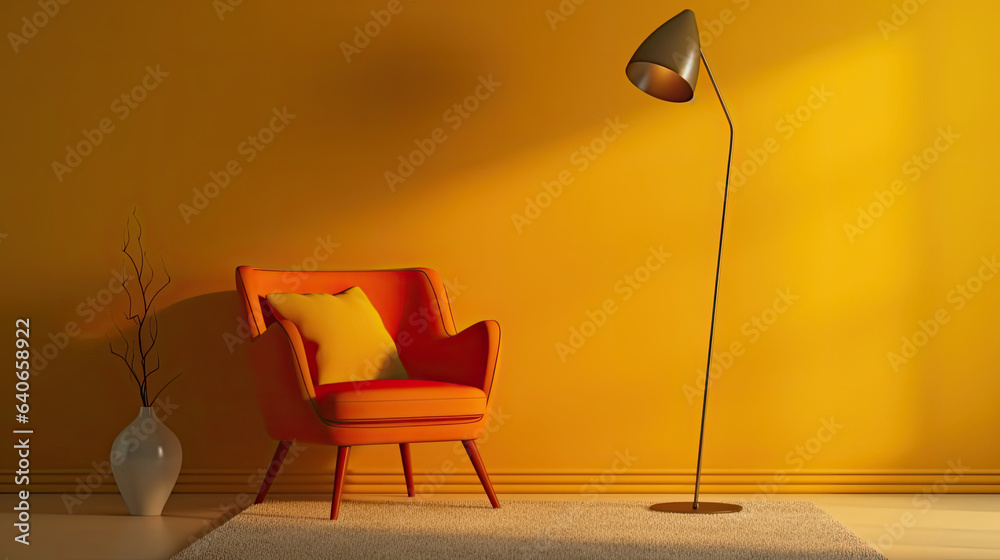 Floor lamp in living room. Idea for interior design. Generative Ai