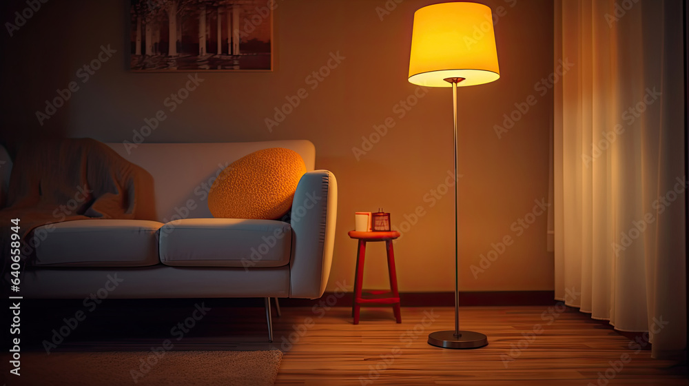 Floor lamp in living room. Idea for interior design. Generative Ai