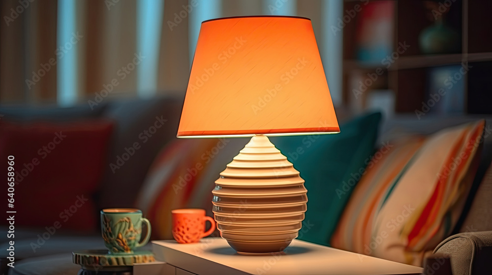 Home decoration and decorative lampshade in living room. Idea for interior design. Generative Ai