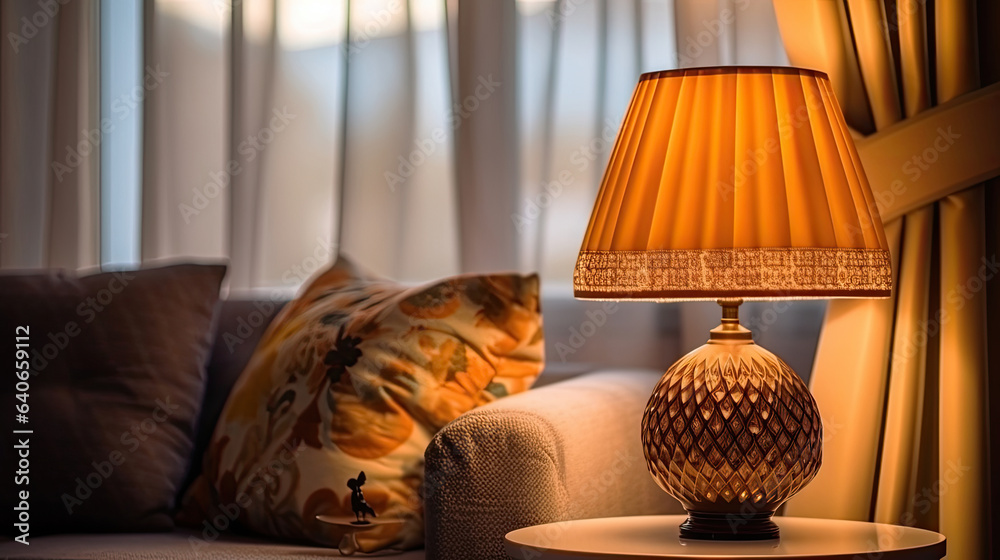 Home decoration and decorative lampshade in living room. Idea for interior design. Generative Ai