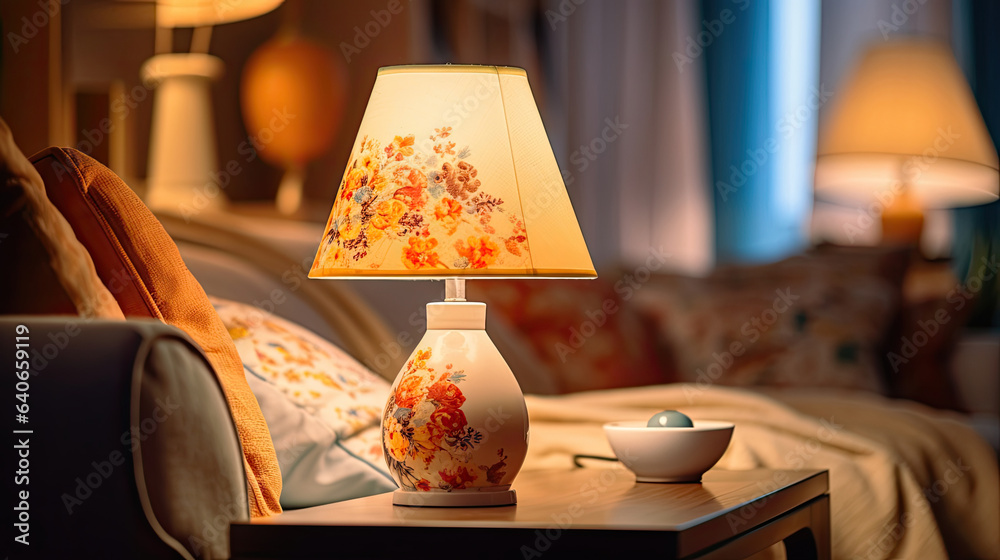 Home decoration and decorative lampshade in living room. Idea for interior design. Generative Ai