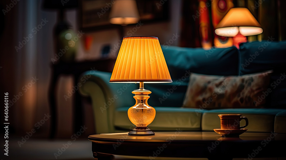 Lamp, Stylish interior of living room at night. Idea for interior design. Generative Ai