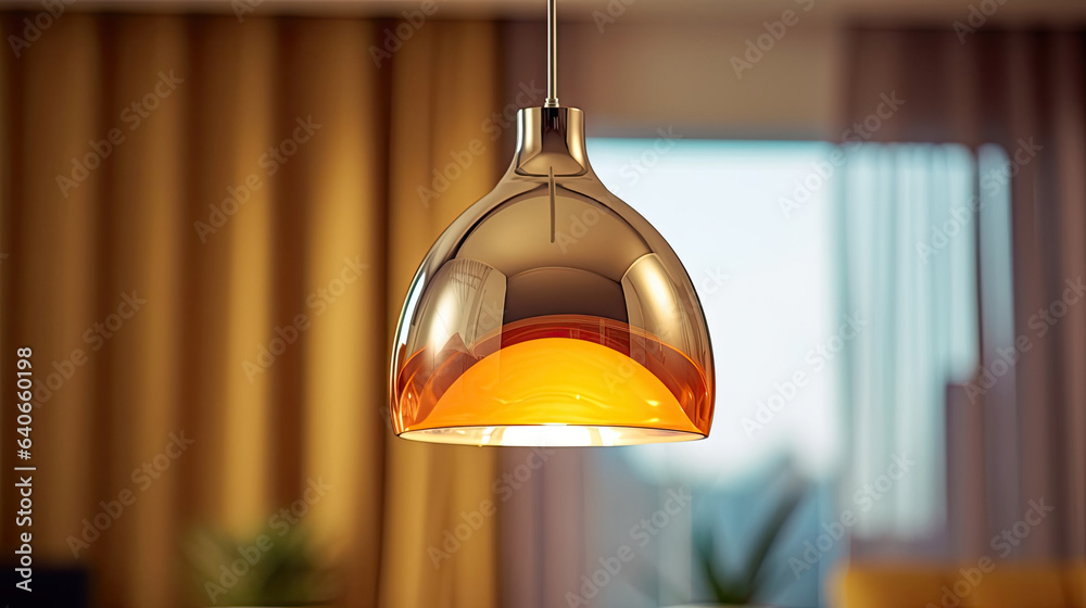 Modern hanging lamp in living room. Idea for interior design. Generative Ai