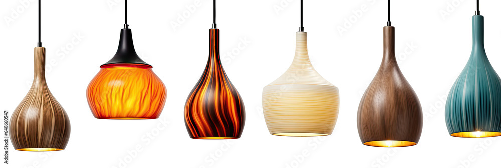 Set of different stylish floor lamps isolated on white background. Idea for interior design. Generat