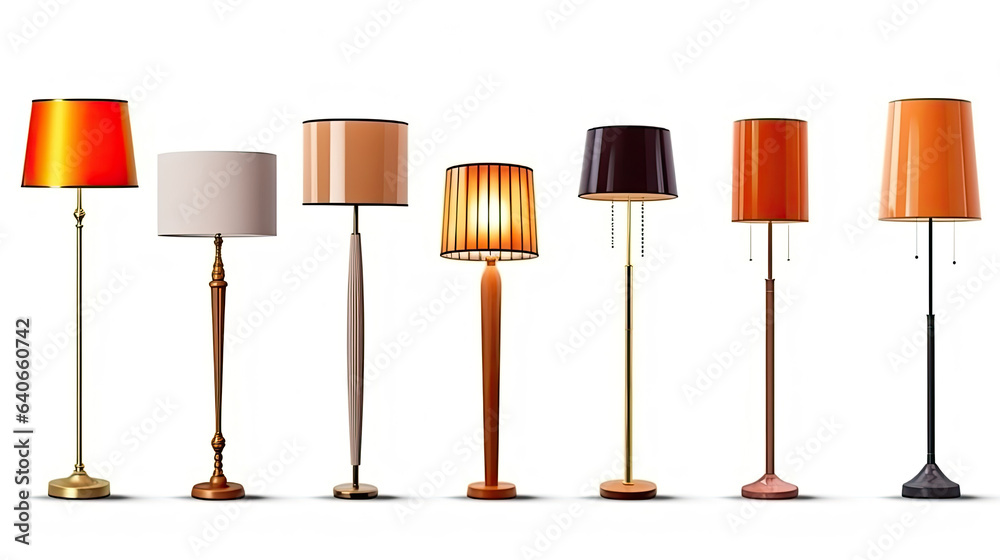 Set of different modern hanging lamps isolated on white background. Idea for interior design. Genera