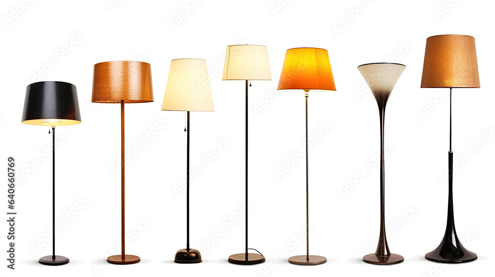 Set of different modern hanging lamps isolated on white background. Idea for interior design. Genera