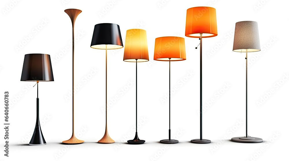 Set of different modern hanging lamps isolated on white background. Idea for interior design. Genera