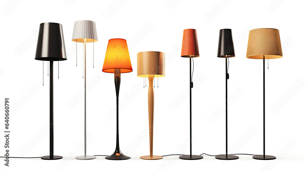 Set of different modern hanging lamps isolated on white background. Idea for interior design. Genera