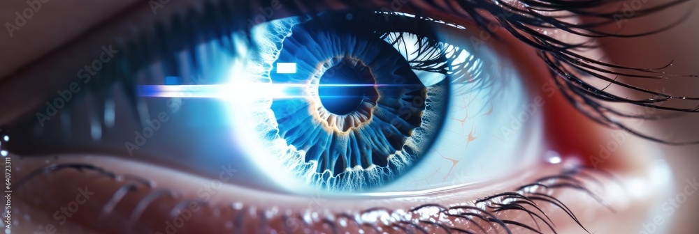 Close-up of a human eye with Lasik vision laser correction procedure.