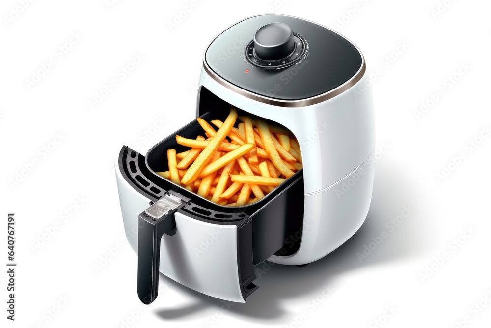 Air fryer oil free or deep fryer machine isolated on white background. Generative Ai