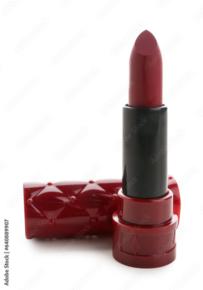 Beautiful red lipstick on white background