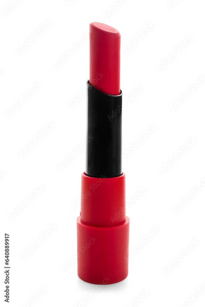 Beautiful red lipstick on white background