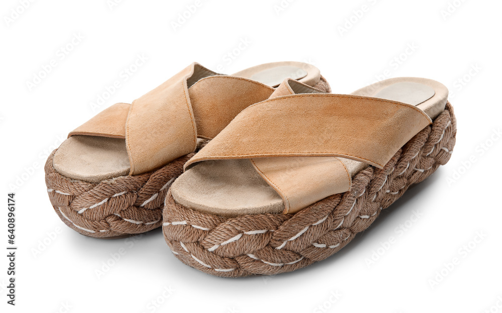 Stylish sandals on white background