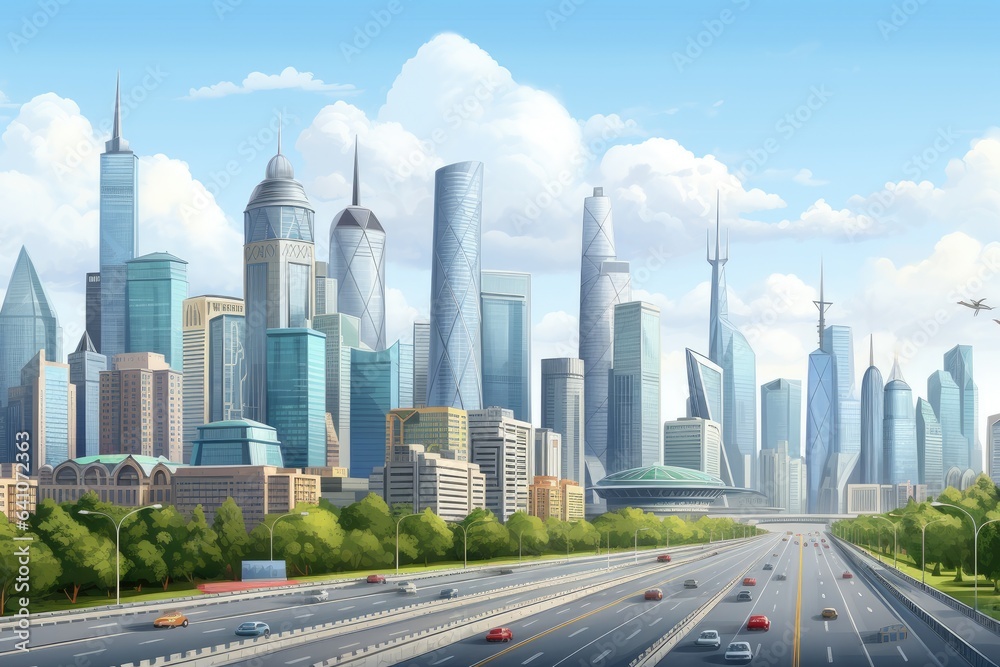 Shanghai skyline with modern skyscrapers and highway, China, CBD skyline full city view and tall fin