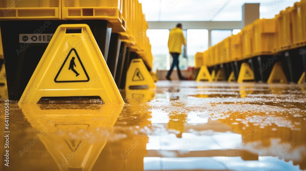 Caution wet floor sign on floor.